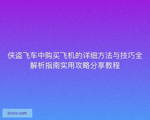 侠盗飞车中购买飞机的详细方法与技巧全解析指南实用攻略分享教程