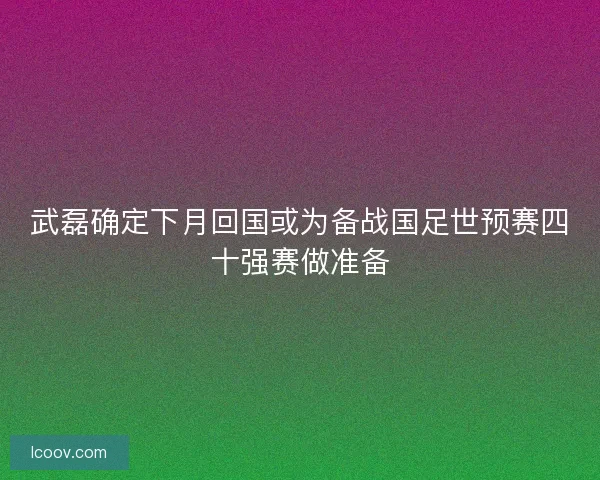 武磊确定下月回国或为备战国足世预赛四十强赛做准备